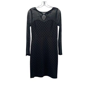 The Limited Womens Black Sheath Dress Long Mesh Sleeve Polka Dot Size Small Zip